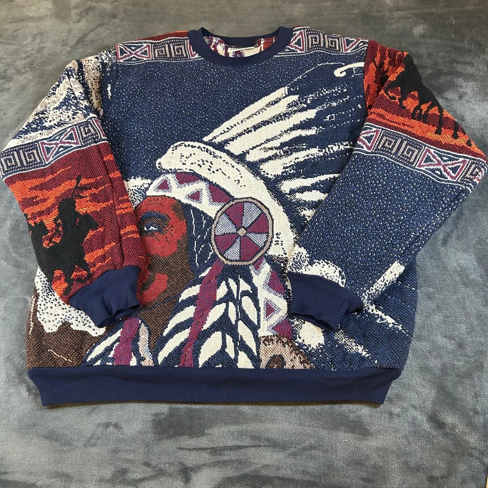Vintage Sugar Street Weavers Native American Chief Crewneck Sweatshirt One Size